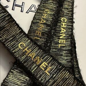 CHANEL Luxurious Detailing Black & Gold Ribbon; 76"